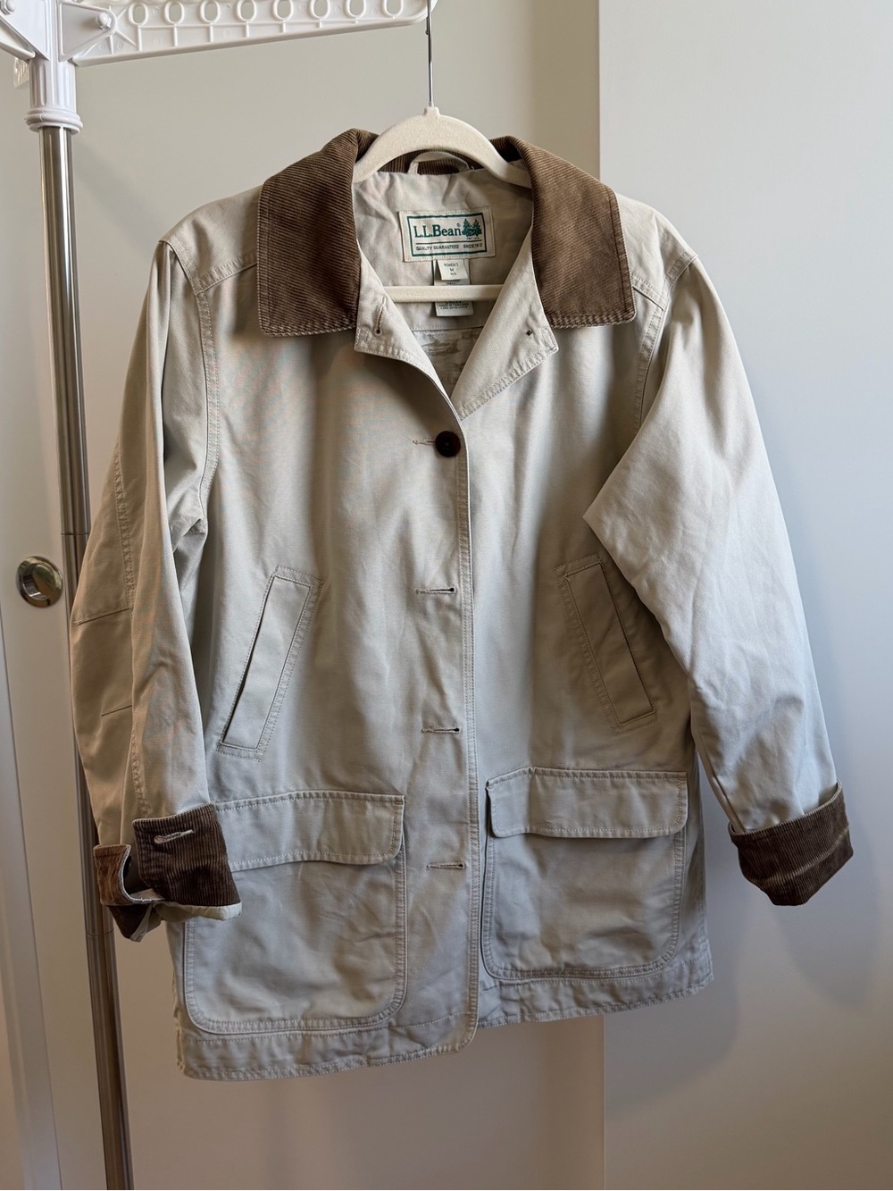 L.L. Bean Tan Utility Jacket with Brown Corduroy Collar